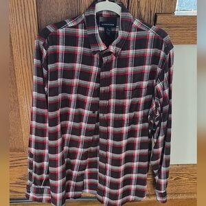 Lands' End flannel brown & red plaid traditional fit button up Large